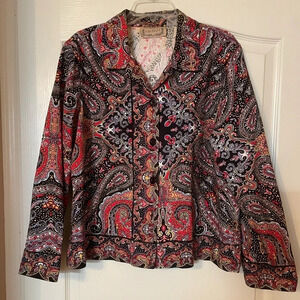 LIFE STYLE Women’s Size XL Multicolor Paisley Floral Button-Up Jacket Grannycore